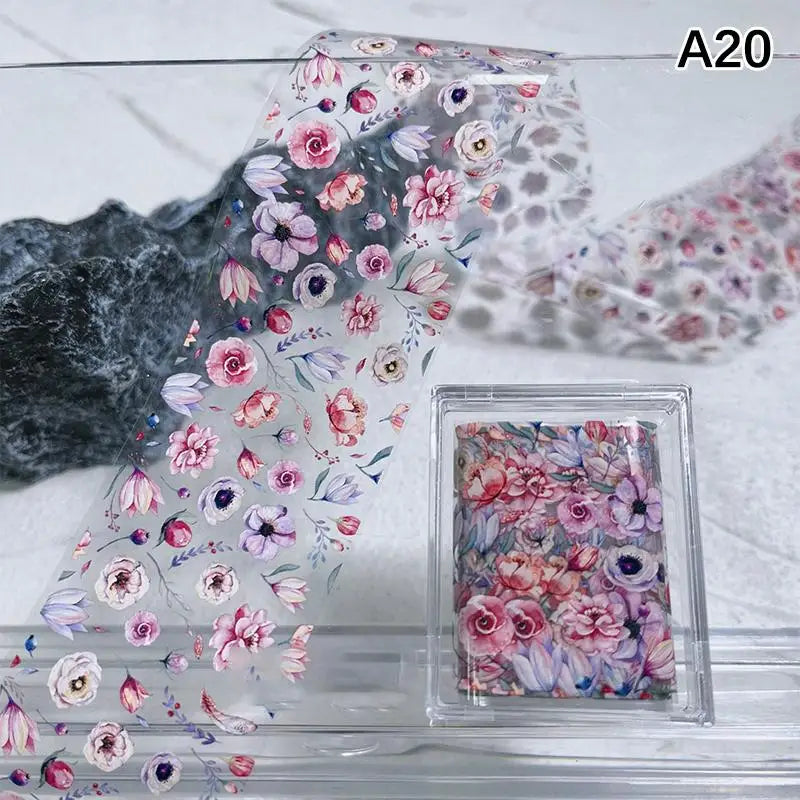 ✰✪Rose Flower Nail Art Transfer Foil Stickers 100cm Long Strip for Salon and Home Use Easy DIY Manicure Decoration