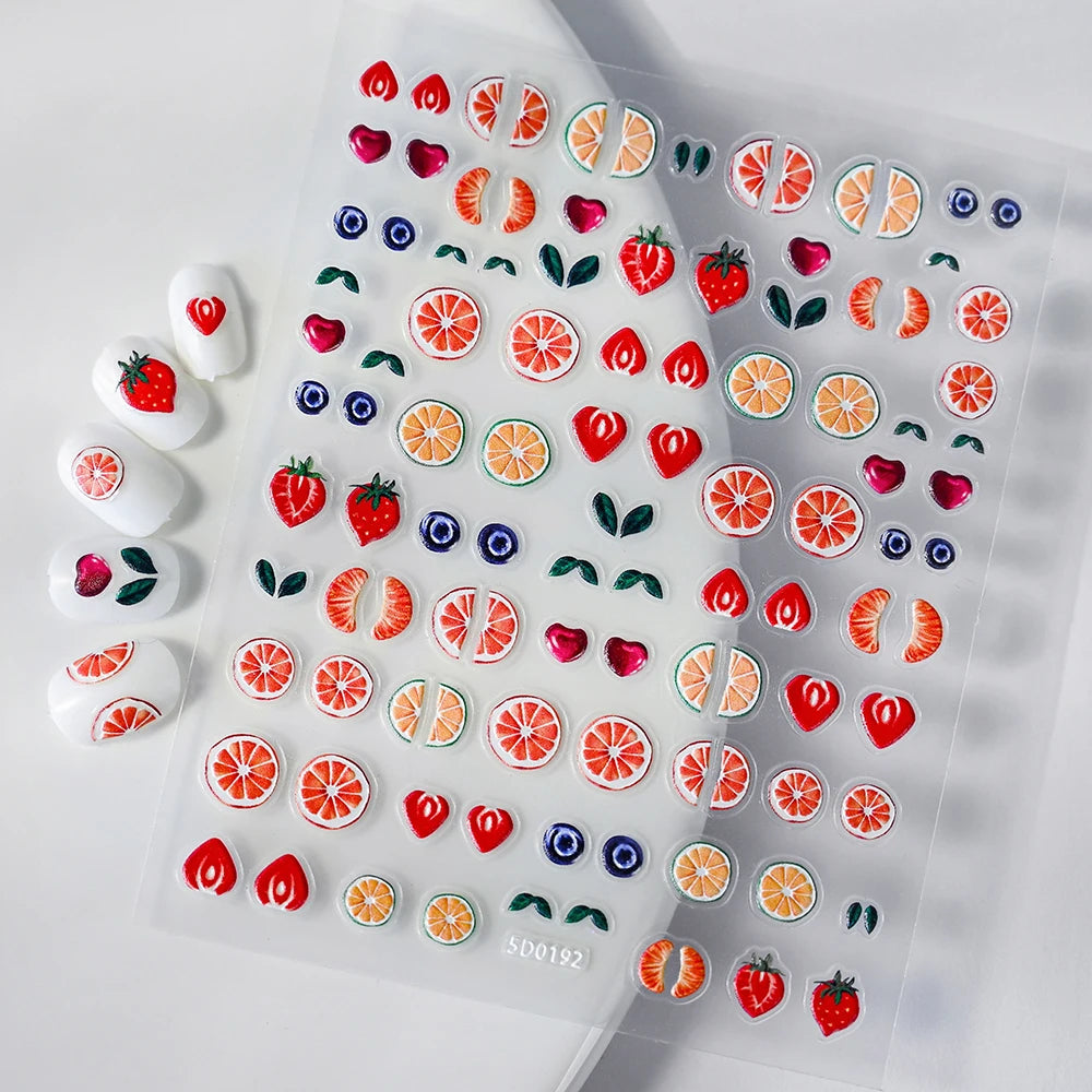 5D Lovely Panda Animal Nail Stickers Bunny Korean Cartoon Relief Self Adhesive Nail Art Stickers Cute Pretty Smile Star Manicure