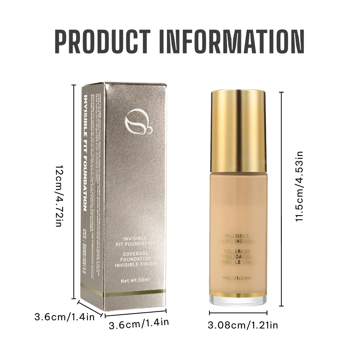 2 Pcs Liquid Foundation 3 Shades 30ml Ea. Natural Lightweight Full Coverage Long-Lasting Oil Control Concealer Base Makeup for All Skin Types