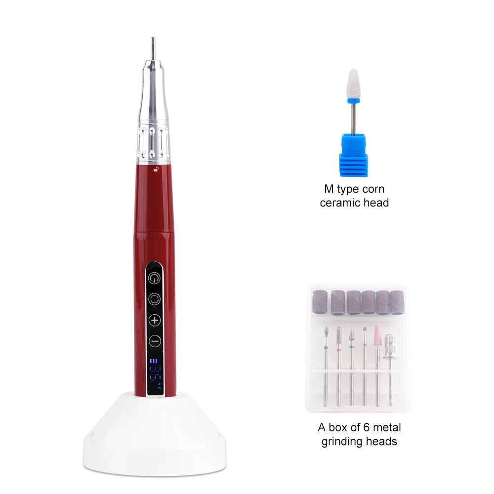 35000RPM Wireless Portable USB Pen Nail Drill Professional Rechargeable Manicure Electric Nail Cuticle File Nail Polisher Tools