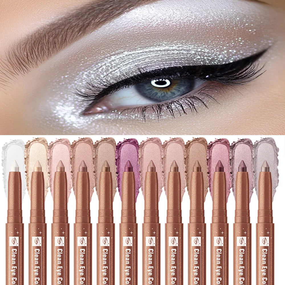 12 Colors Waterproof Eyeshadow Sticks Long Lasting High Pigmented Shimmer Glitter And Matte Eyeshadow Pencil Makeup