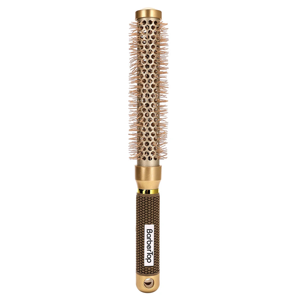 4 Sizes Of Curly Hair Comb Round Hair Comb Wild Boar Mane Hot Air Curly Hair Comb Gold Aluminum Tube Hairdressing Styling Comb