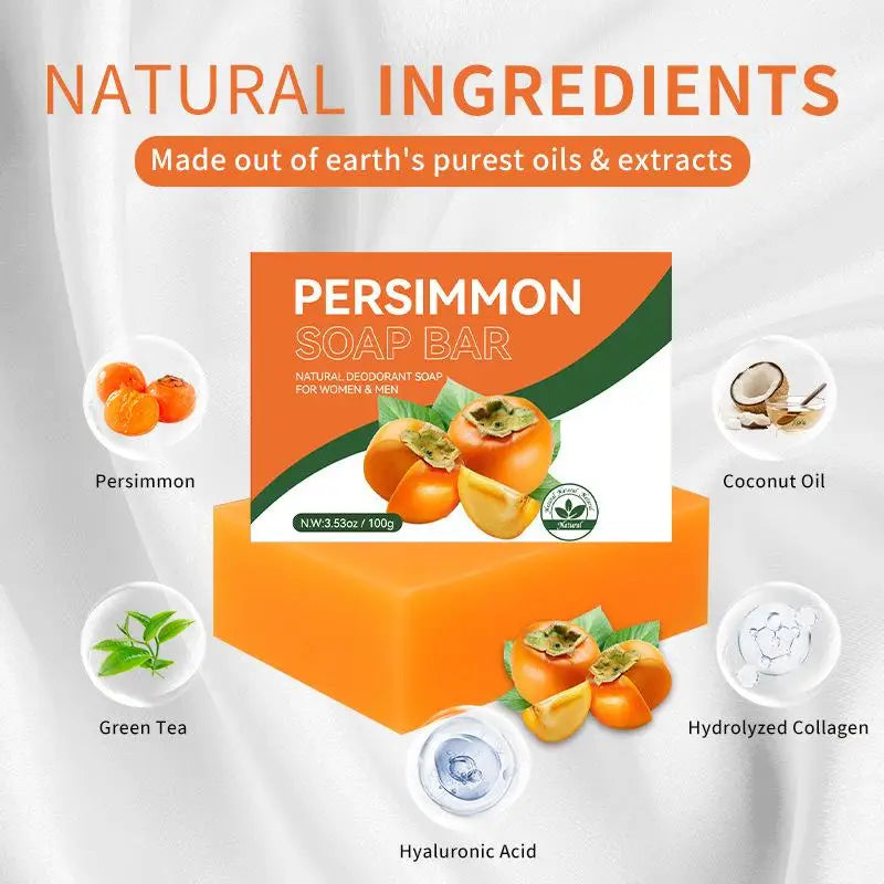 Persimmon Soap Bar for Body Odor Removal, Handmade Persimmon Green Tea Soap for Face and Body Wash, Gentle Deodorant Bath Soap