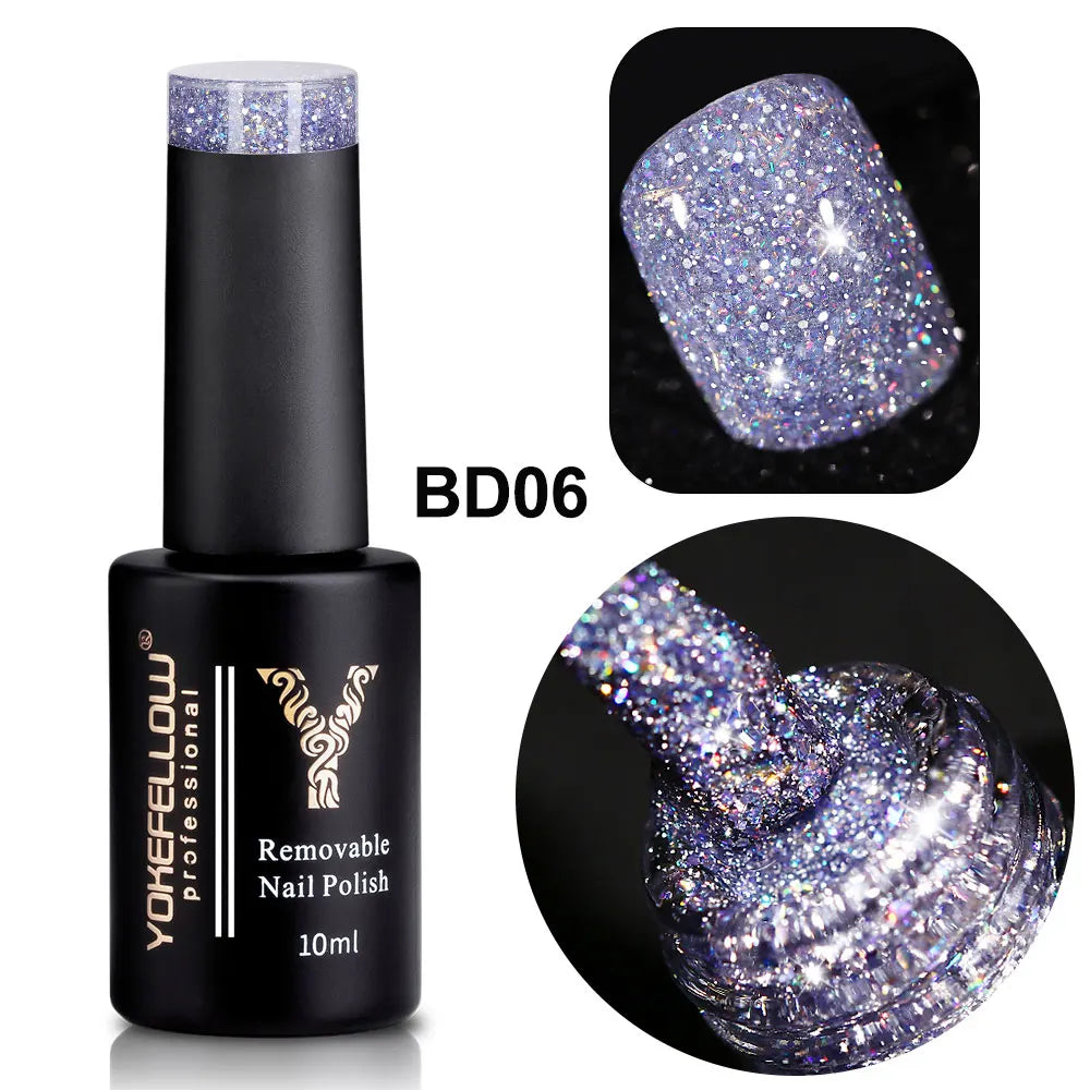 2024 New YOKEFELLOW 10ML Reflective Glitter Gel Nail Polish Soak Off UV Gel Varnish Colorful Nail Gel Polish For Manicure