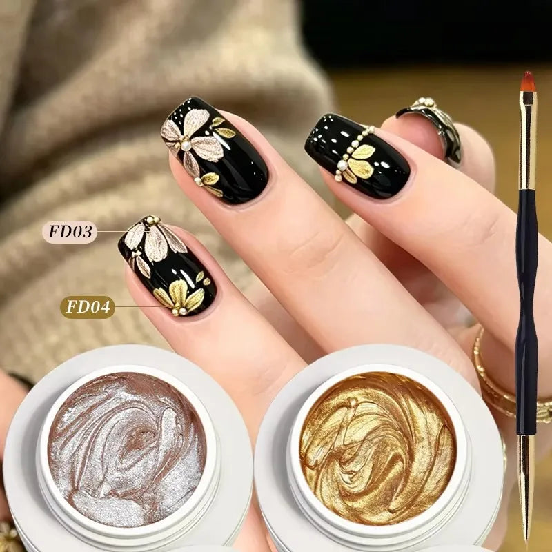 BORN PRETTY 5ml Gold Silver 3D Metal Nail Gel Polish Carving Plaster Texture Embossed Nail Gel Metal for DIY Manicure Art