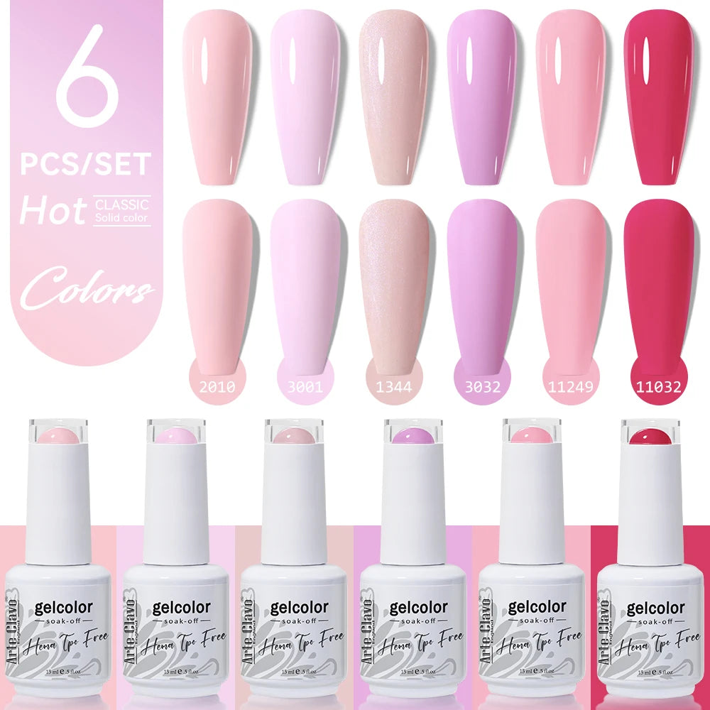 Arte Clavo 15ml Gel Polish Set 6PCS HEMA TPO Free Soak Off UV LED Nail Varnish Kit Long Lasting Manicure Gel for Nail Art Salon