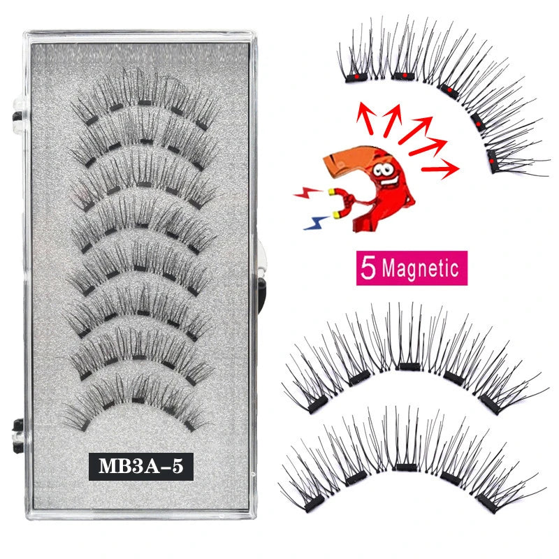 2 Pairs 5 Magnet Magnetic False Eyelashes 3D Natural magnetic Lashes Handmade Mink Eye Lashes faux cils magnetique