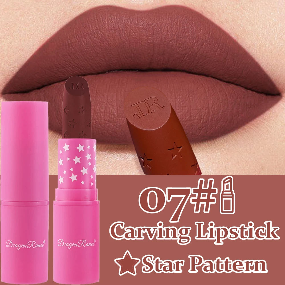 Waterproof Rose Pink Lipstick Star Embossed Velvet Matte Lasting Lip Stick Lasting Non-stick Cup Lip Gloss Women Makeup Cosmetic