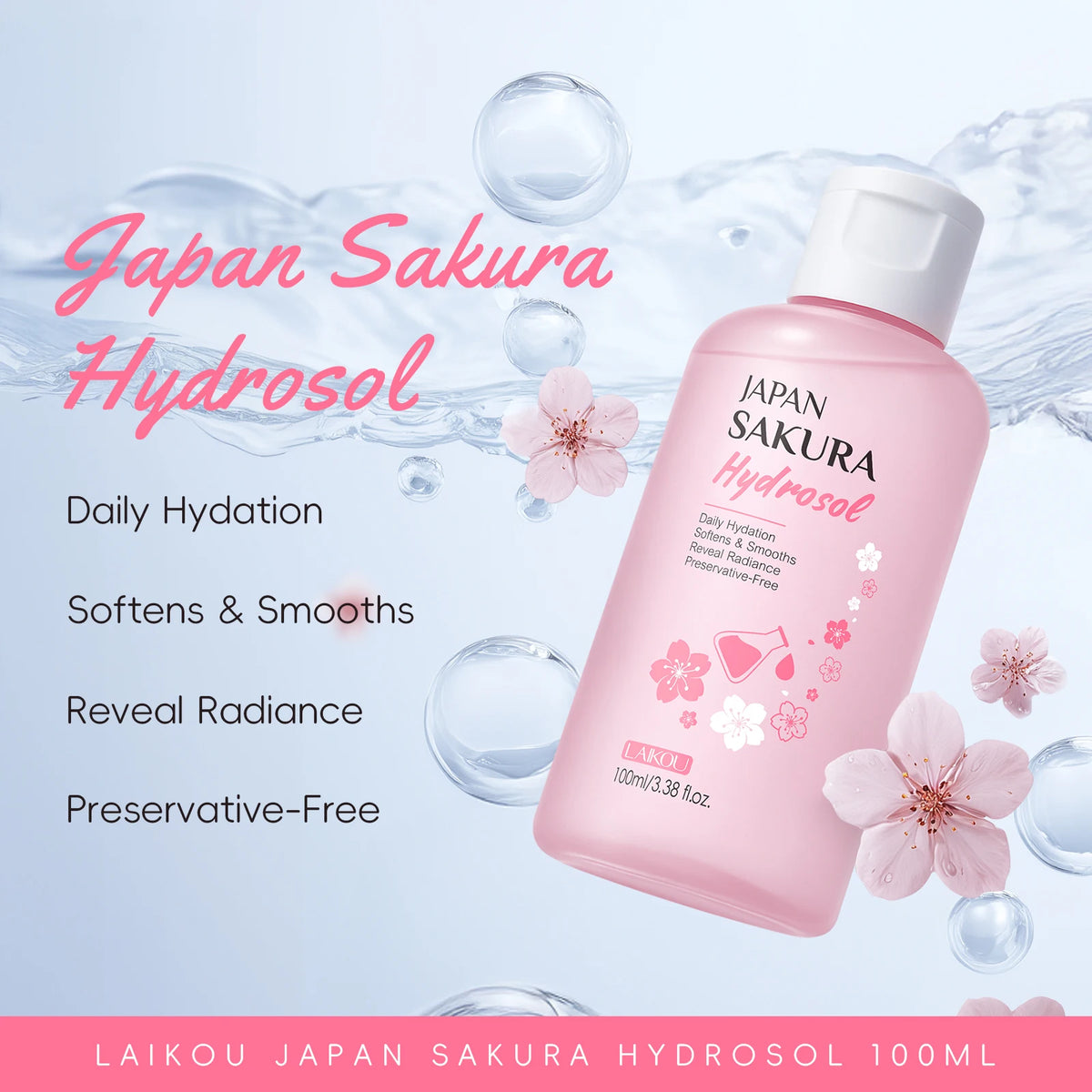 LAIKOU 100ml Sakura Hydrosol Preservative-Free Facial Toner Daily Hydration Softening for Face Skin Care