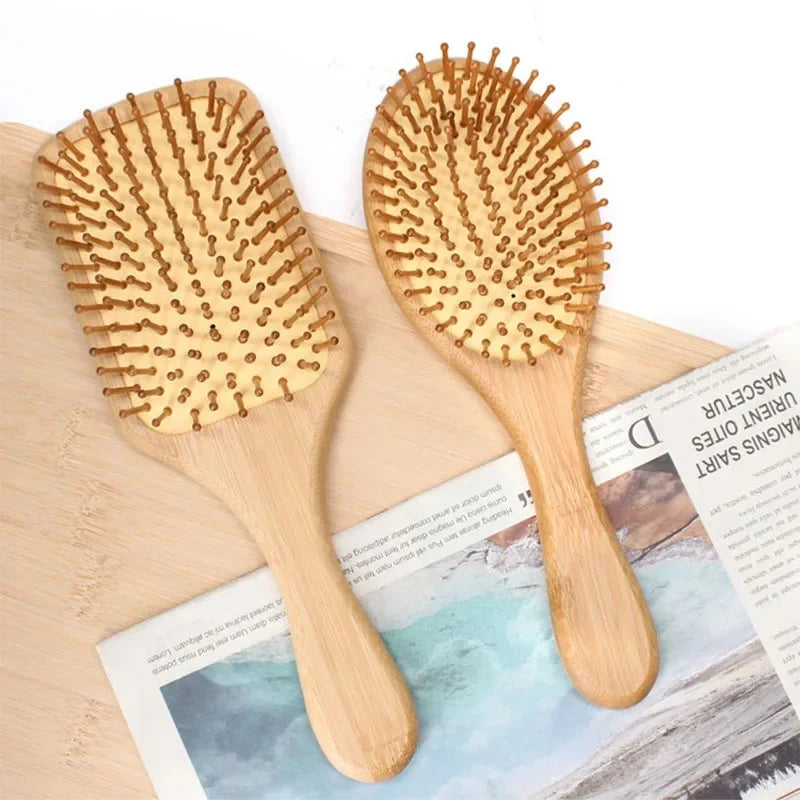 Natural Bamboo Air Cushion Hair Brush, Anti-Static Scalp Massage Detangle Comb