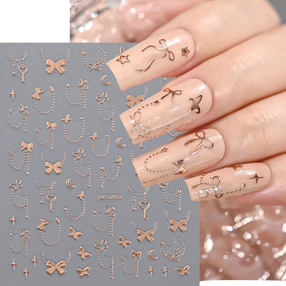 1pc Y2K-Inspired 3D Metallic Nail Stickers Geometric Marble & Bronzing Designs Nail Sliders Self-Adhesive Sparkling Manicure DIY