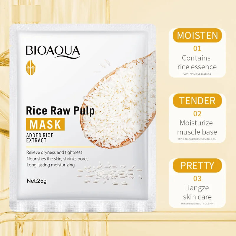 20pcs BIOAQUA Rice Raw Pulp Facial Masks Set Whitening Moisturizing Hydrating Anti-aging Face Sheets Masks Skin Care Products