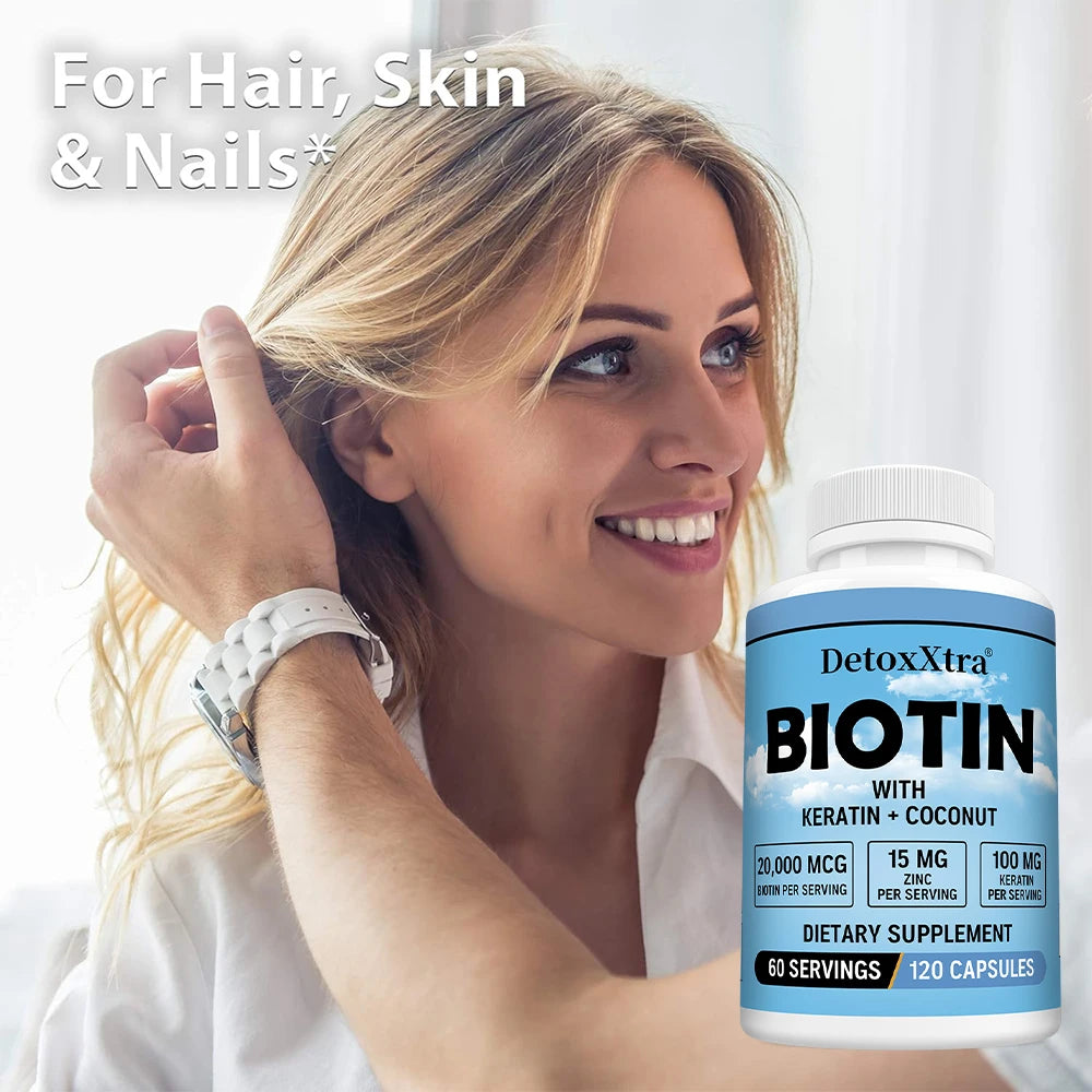 High Potency Biotin 20000 Mcg with Oil Vitamin, Keratin - Biotin Supplements for Hair Growth, Care Hair, Skin and Nails