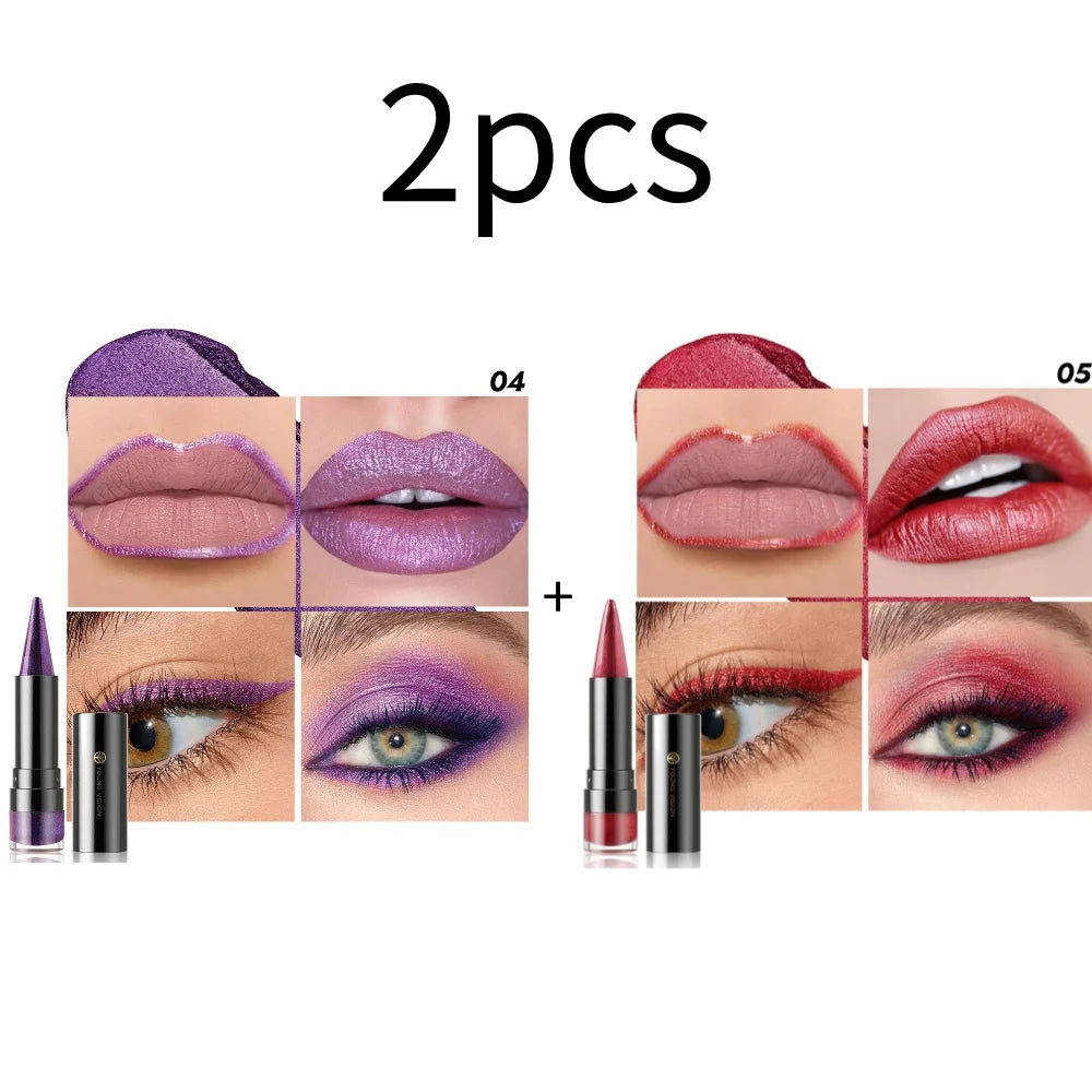 YOUNG VISION Dual-Finish Lipstick Pointed Tip 6 Colors Matte Pearl Shimmer Waterproof Kiss-Proof Non-Transfer
