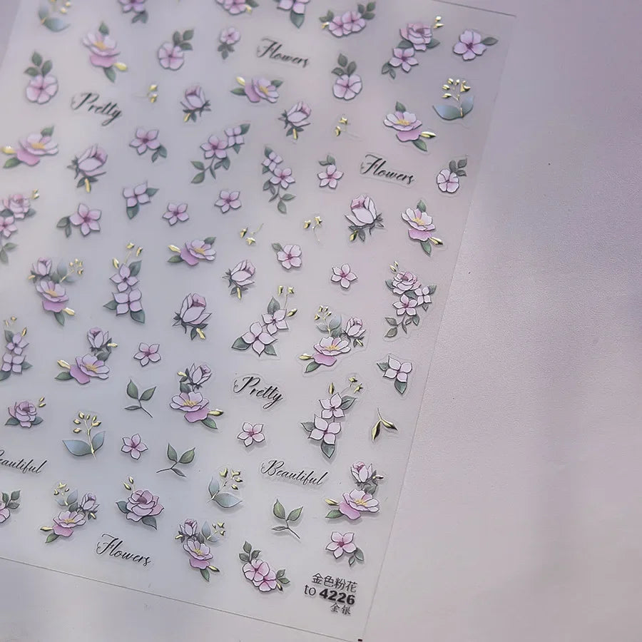 5D Jelly Flower Nail Stickers Delicate Petal Blossom Shiny Like Translucent Floral Self Adhesive Decoration Manicure Decal DIY