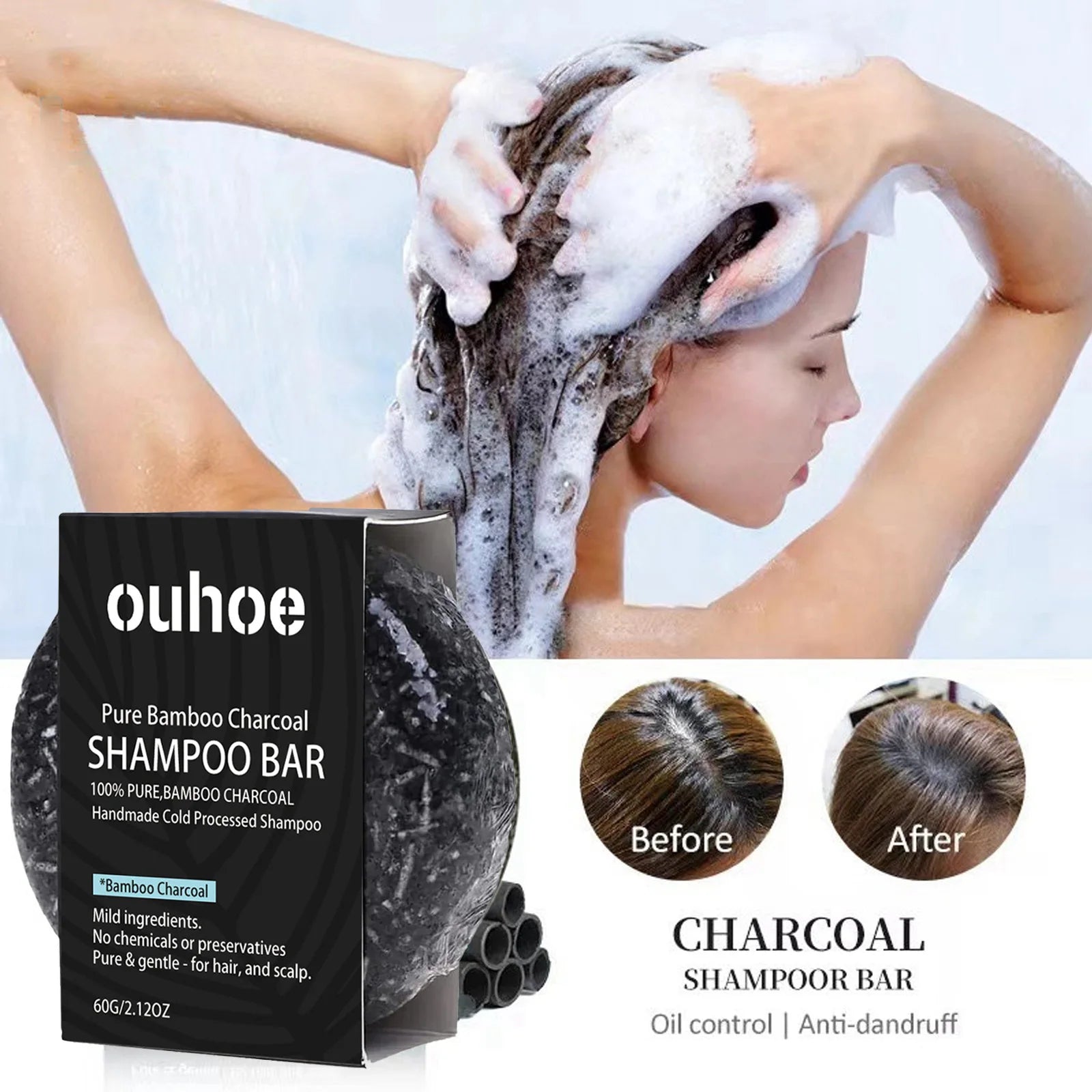 Bamboo Charcoal Shampoo Soap Deep Clean The Scalp Create Dark And Thick Hair Improve Dryness Hair Nourish Charcoal Shampoo Soap