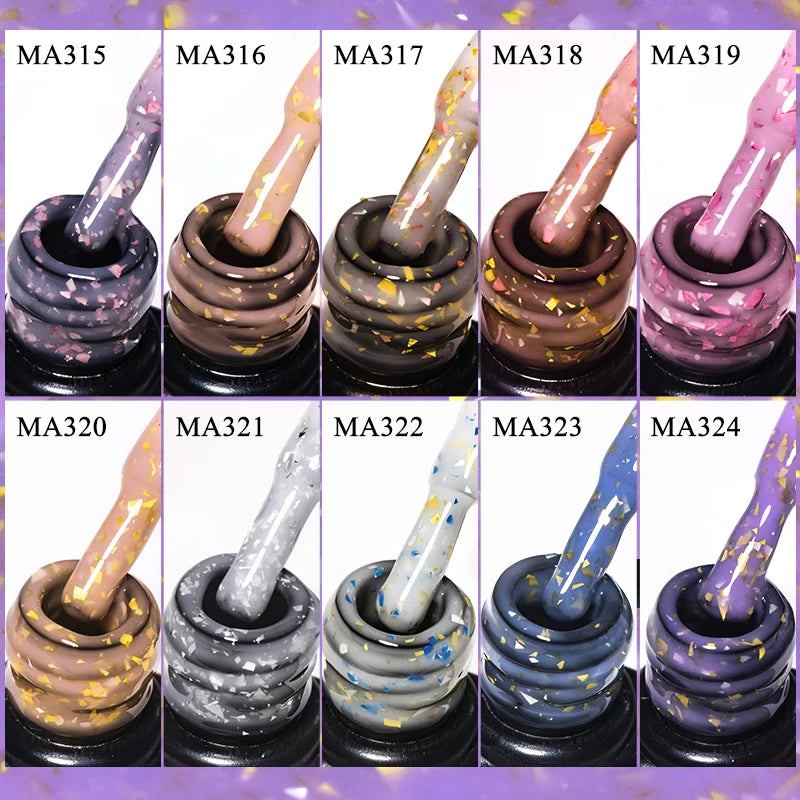MEET ACROSS 7ml Pink Glitter Rubber Base Nail Gel Polish Sparkling Gold Foil DIY Nail Art Painting Gel Long Lasting Varnish