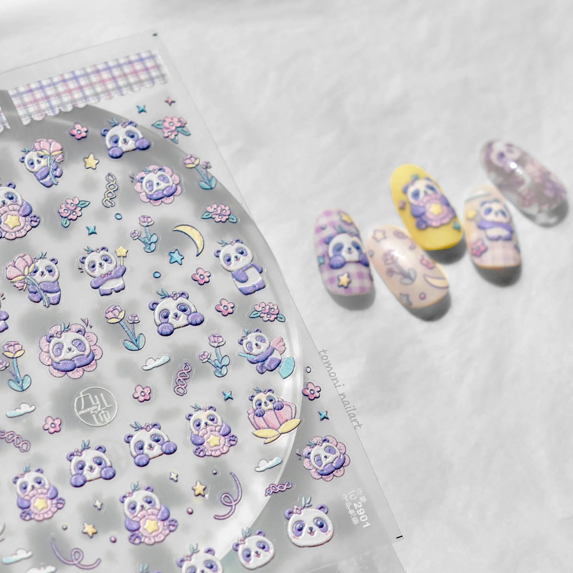 1pcs 5D Embossed Chinese Bamboo Panda Design Nail Art Kawaii Stickers Self-adhesive Transfer Nail Decorations Slider Decals DIY