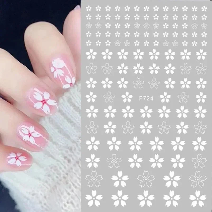 Cherry Blossom 3D Nail Stickers White Flower Petals Nail Art Decals Elegant Wedding Design Spring Sakura Manicure Slider Decor