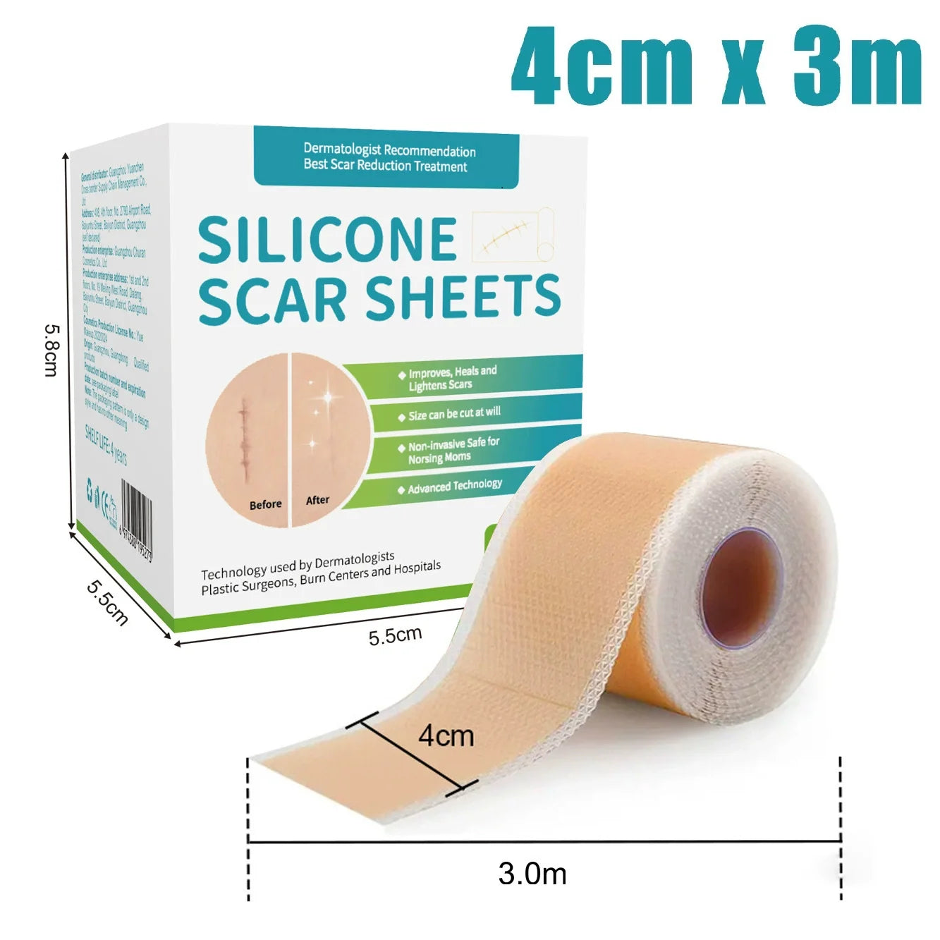 1 Roll = 4cm X 3m Silicone Scar Sheets Self-Adhesive Scar Cover Tape Reusable and Effective Skin Care Strips