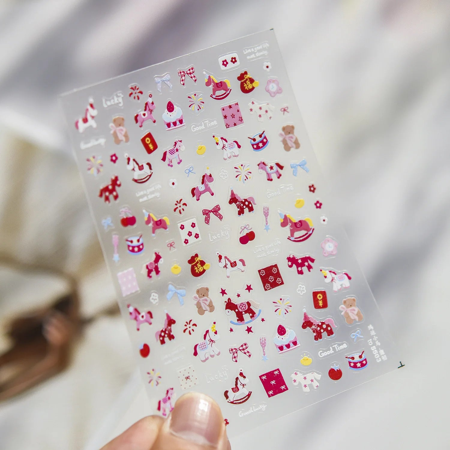 Light Blue 5D Nail Art Stickers Cartoon Cat Cherry Apple Clock Starfish Shell Blossom Decal Self Adhesive Sweet Fresh Manicure
