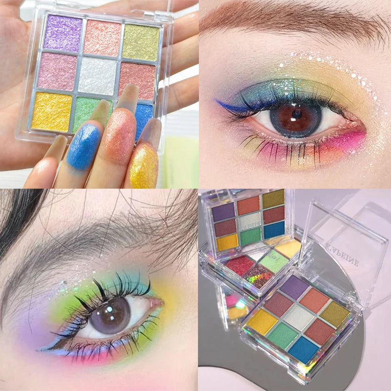 9-Color Chameleon Eyeshadow Makeup Palette Multi-Chrome Fluorescent Metallic Shiny Eye Shadow Easy-To-Apply Highgloss Powder