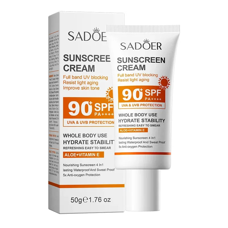 SADOER Spf 90+ Sunscreen For Face Whole Body Use Protector Solar UV Resistant Repairing Solar Blocker Facial Sunscreen