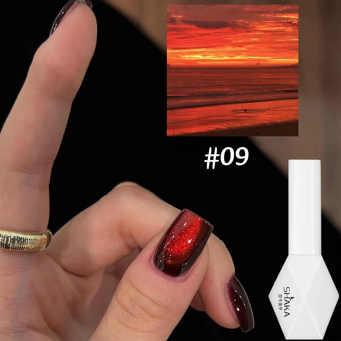 WS 10ML Sunlight Cat Eye Gel Nail Polish Autumn Winter Whitening Wine Red Color Light Sunset Glow Cat Eye Glass Beads Nail Atr