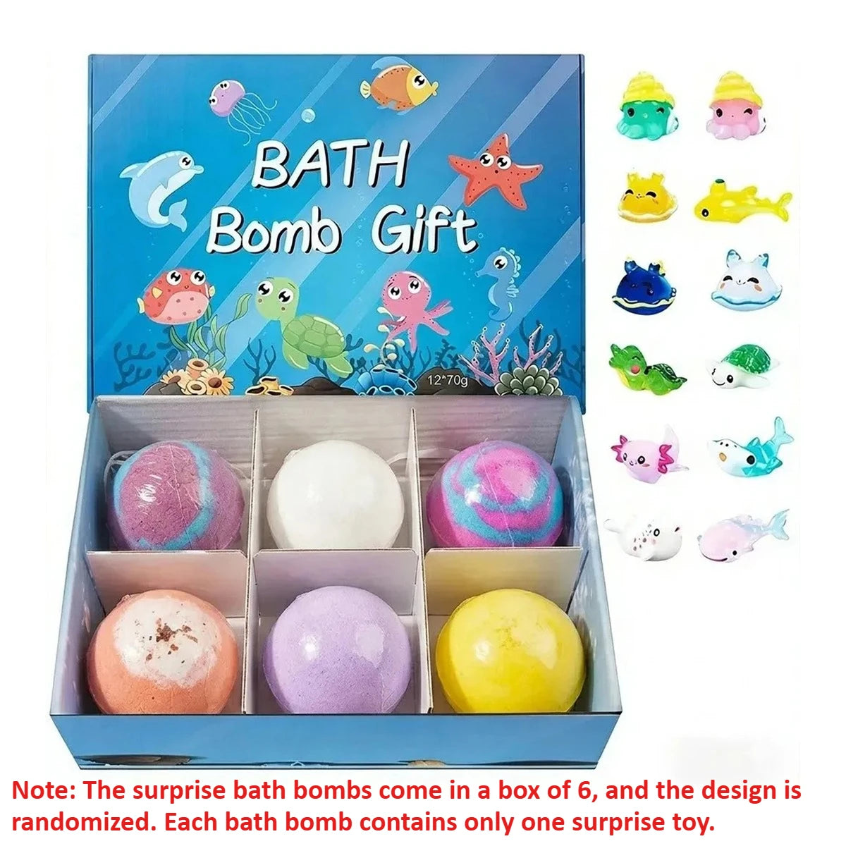 6-12PCS  Kids Bath Bombs Natural Mega Bubbles Surprise Ocean Toys Gift Set Skin Friendly Bathing Kit for Boys and Girls