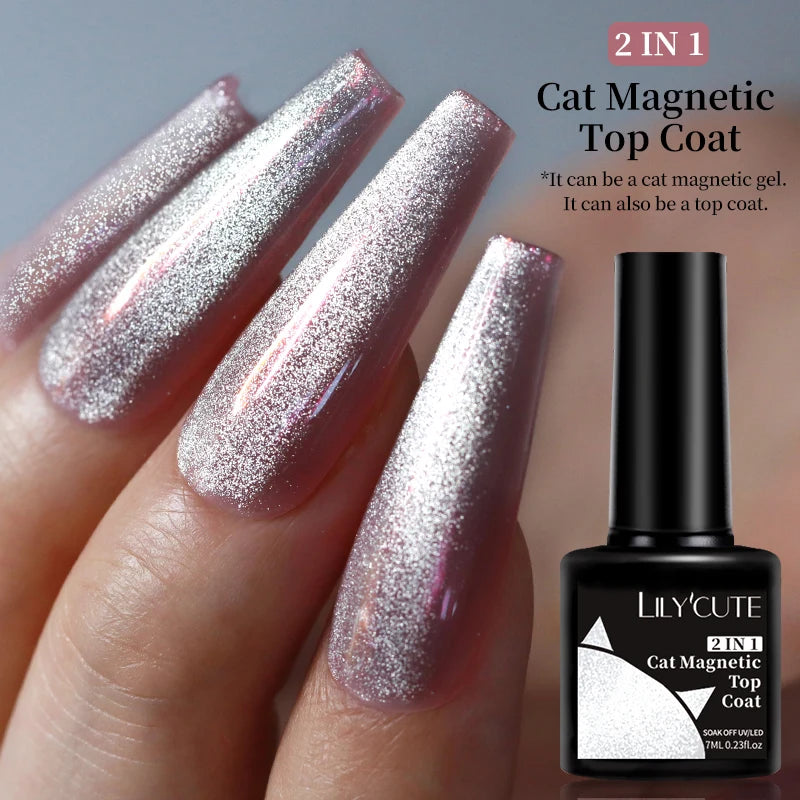 LILYCUTE 7ml 9D Black Crystal Cat Magnetic Gel Nail Polish Laser Silver Glitter Semi Permanent Manicure For Nail Art Gel Varnish