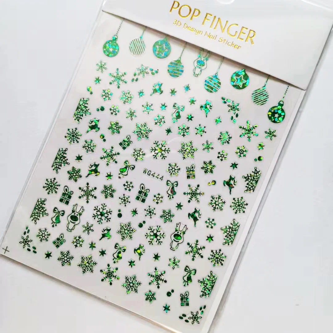 Sliver Bronzing 3D Christmas Nail Art Decoration Sticker Sparkly White Colorful Glitter Geometry Snowflake Winter Slider Foil