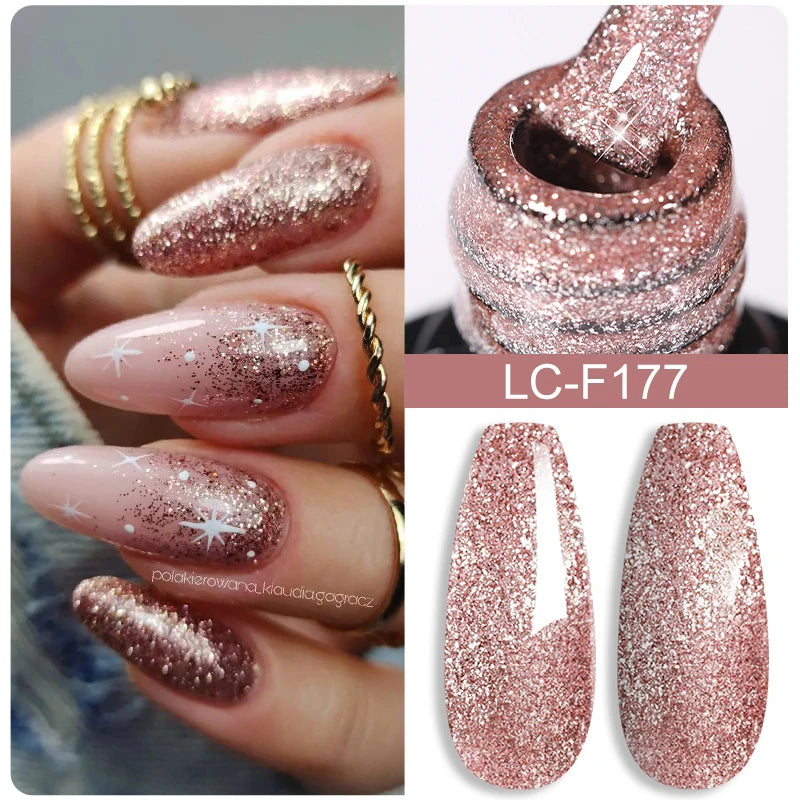 LILYCUTE 7ml Champagne Rose Gold Glitter Gel Nail Polish Colorful Sparking Long Lasting Manicure Soak Off Nails Art Gel Varnish