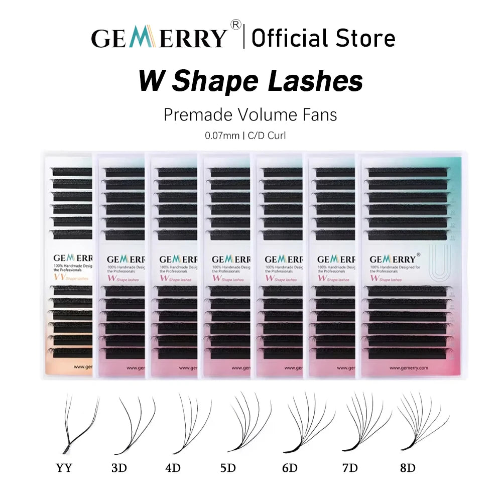 Gemerry YY Shaped Eyelash 3D 4D 5D 6D 8D W Shape Lashes Premade Fans Eyelash Extension Brazilian Volume Bloom Salons Makeup