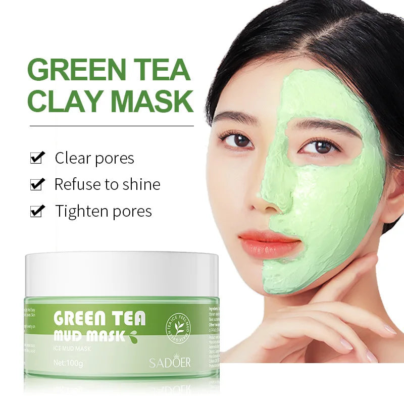 SADOER Ginger Green Tea Mud Masks Face Moisturizing Whitening Anti Wrinkle Remove Blackhead Facial Masks Clay Skin Care