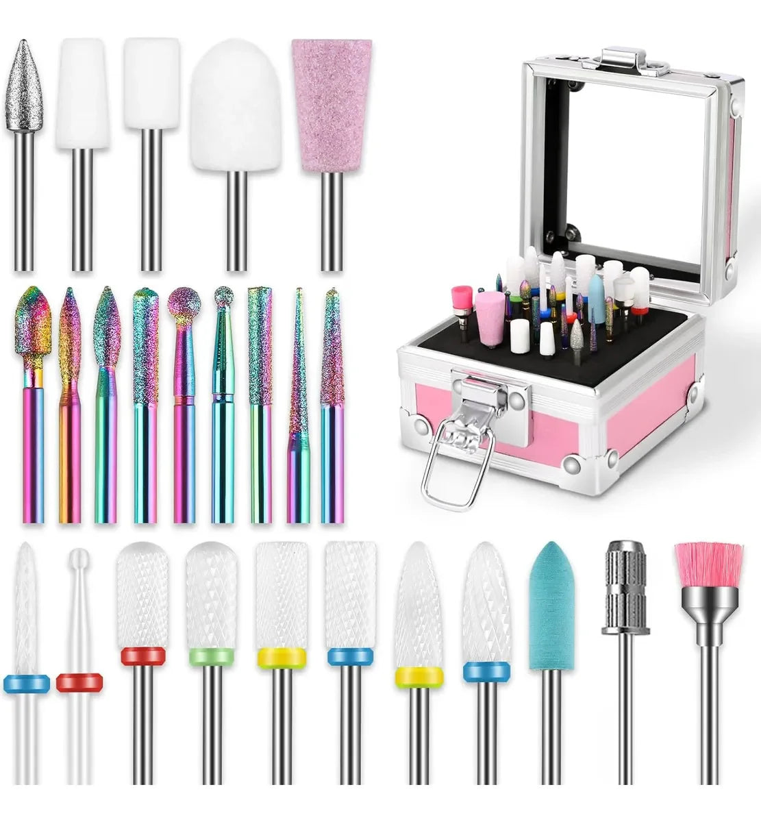 30pcs Nail Drill Bits Ceramic Diamond Cuticle Efile Tungsten Carbide Milling Cutter for Manicure Remover Acrylic Gel Nail Tools