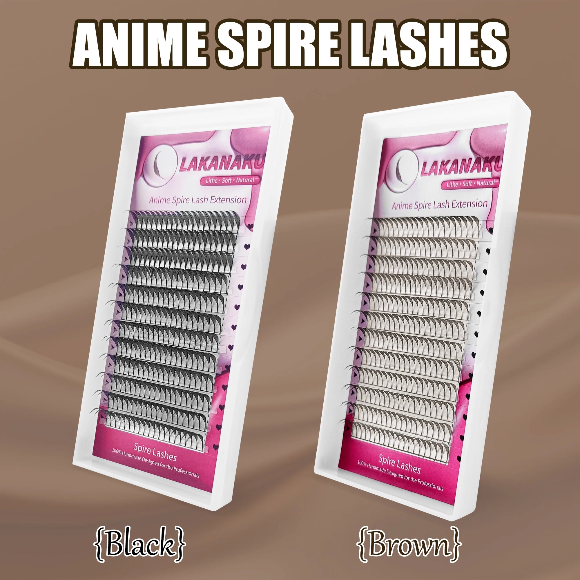 LAKANAKU Brown Anime Comic Spire Eyelashes Extension Feather Shape 0.07mm Premade Anime Chunk Spikes Fan Lashes Wispy Eyelashes