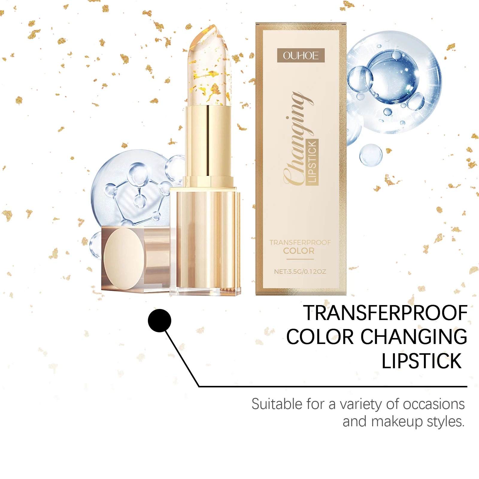 24K Gold Foil Vitamin E Lip Balm Crystal Jelly Lipstick,Moisturizing Lip Care for Dry Lips,Long-Lasting Hydrating Tint