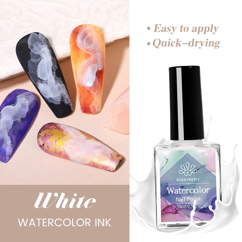 BORN PRETTY 15ml White Blossoming Gel UV LED Soak Off Nail Art Polish Spreading Effect Watercolor Marble Nail Polish Gel