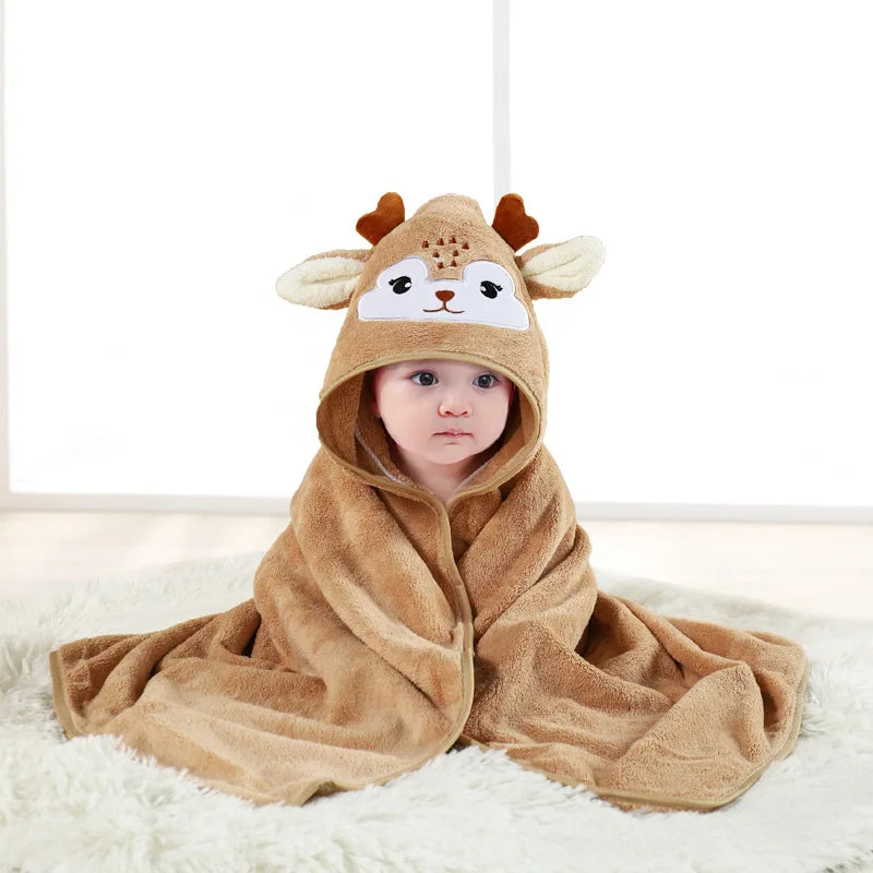 Toddler Bathrobe Infant Bath Towel Boy Girl Blankets Swaddle With Hood Cartoon Coral Fleece Towel Blanket Newborn Kids Bedding