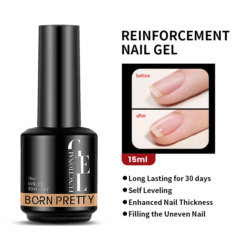 BORN PRETTY 15ml Jelly Nude Rubber Base Gel Natural Milky White Clear Semi Permanent Self-Leveling Soak Off UV LED Gel Varnish