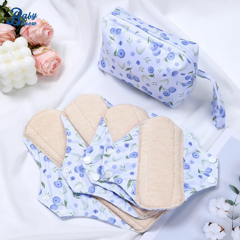 4pcs/Set Including 1pc Mini Wet Bag  Mesh Cotton Lining Cloth Menstrual Pads Reusable Sanitary Pads Mama Panty Liners