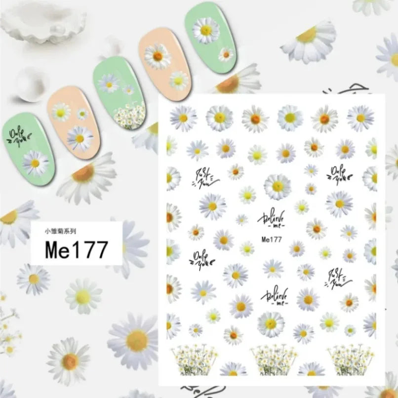 3D Flower Petal Nail Stickers Purple Pink Tulip Leaf Clover Summer Avocado Fruit Geometric Line Floral Manicure Decoration