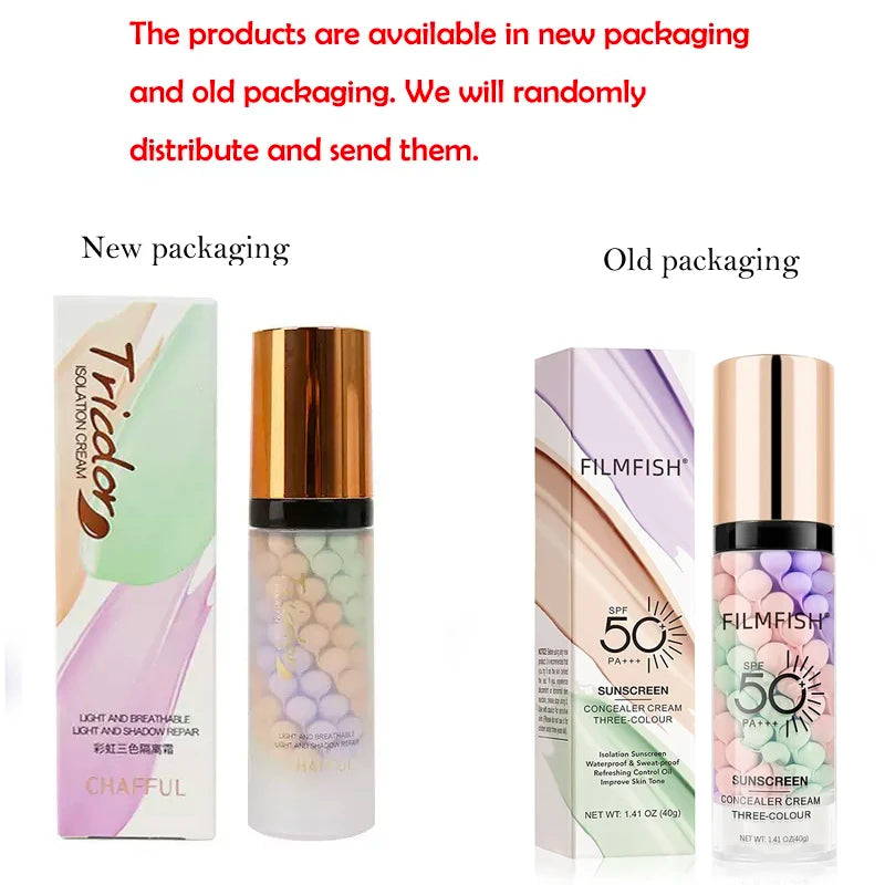 Face Makeup Primer Tri-color Cream Contour Color Isolation Waterproof Makeup Foundation Natural Makeup Base Cream 40g