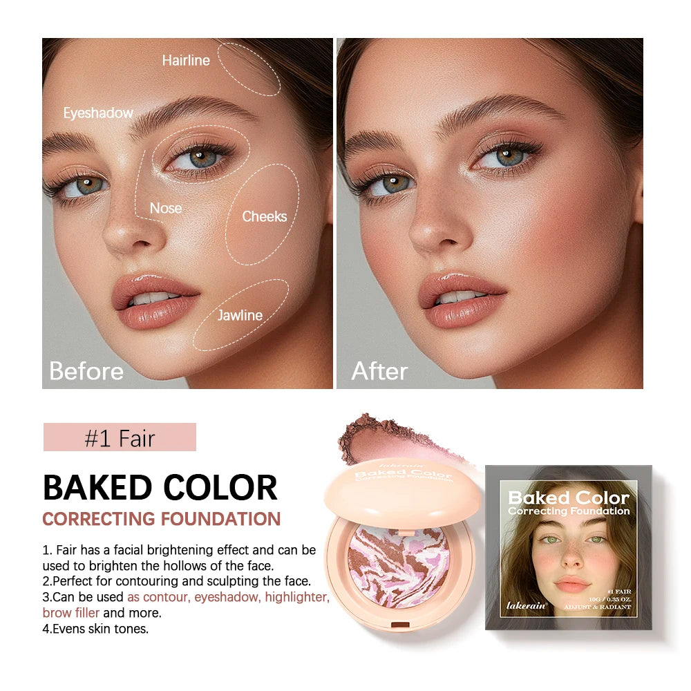 Matte Baked Color Correcting Foundation Bronzer Pressed Powder Compact Long Lasting Oil Control Loose Setting Powder Foundation