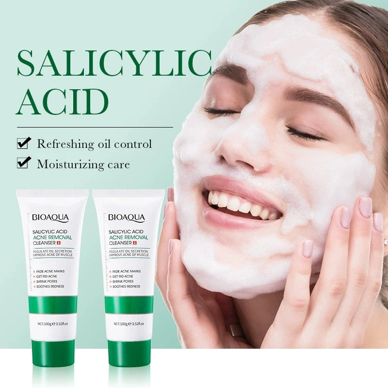 BIOAQUA Salicylic Acid Facial Cleanser Acne Treatment Moisturizing Oil Control Anti-acne Face Wash Foam Face Cleanser Skin Care
