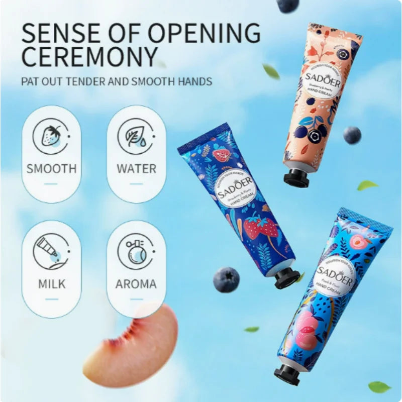 5Pcs/Pack Fruit Plant Fragrance Hand Cream Sets Moisturizing Lasting Repair Anti Dry Hand Lotion Sets Hands Skin Care Products
