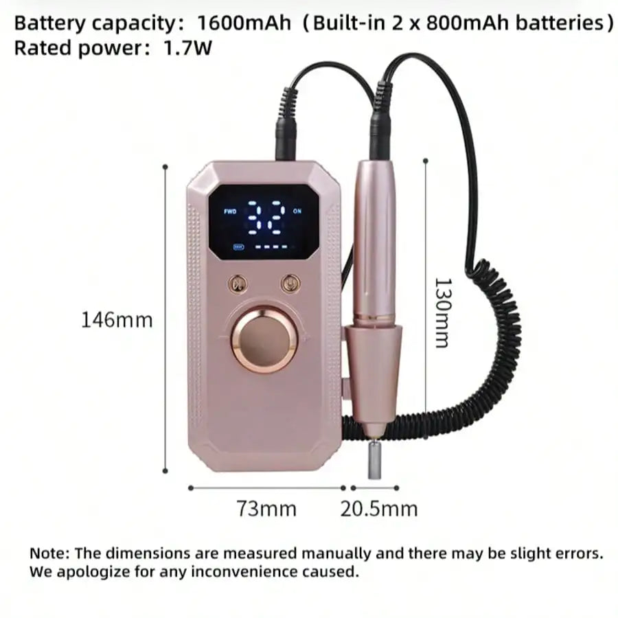 20,000RPM Rechargeable Electric Nail Drill, Portable Nail File Machine For Acrylic, Gel Nails Polishing, With 11 Sanding Bits And 20 Sanding Bands, Suitable For Beginners And Professionals, Professional Tool Manicure Set, Gre