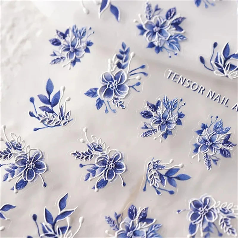 1Pcs Lovely Cat Green Potted Plant Flowers Nail Stickers 5D Reliefs Self Adhesive Nail Art Stickers Manicure Decorations Decals