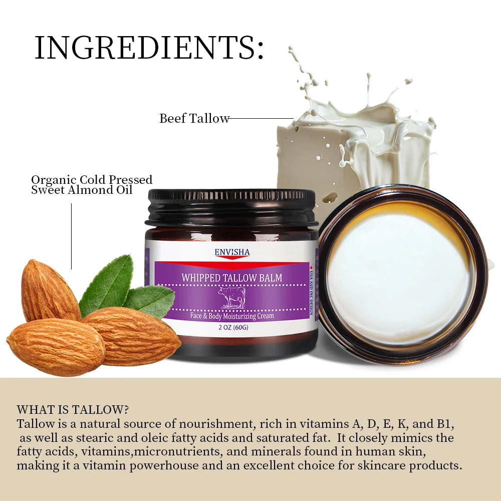 Face Cream Whipped Tallow Balm Collagen Hyaluronic Acid Skin Care Anti-Wrinkle Aging Moisturizing Shrink Pores Whitening Smooth