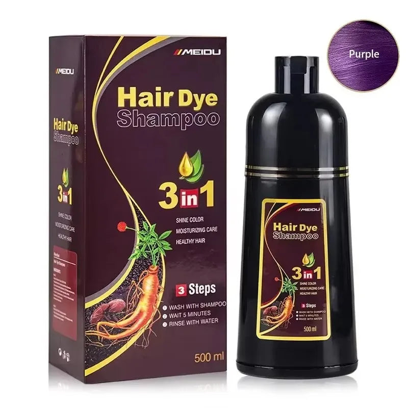 Meidu 3 In 1 Instant Coloring Shampoo Natural Black Color for Men Women Hair Dye Herbal Brown Purple Hair Dye Hair Dye Shampoo